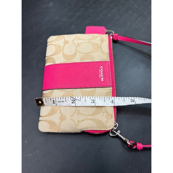 Coach Signature Canvas Wristlet With Pink Leather Trim - Picture 7 of 7